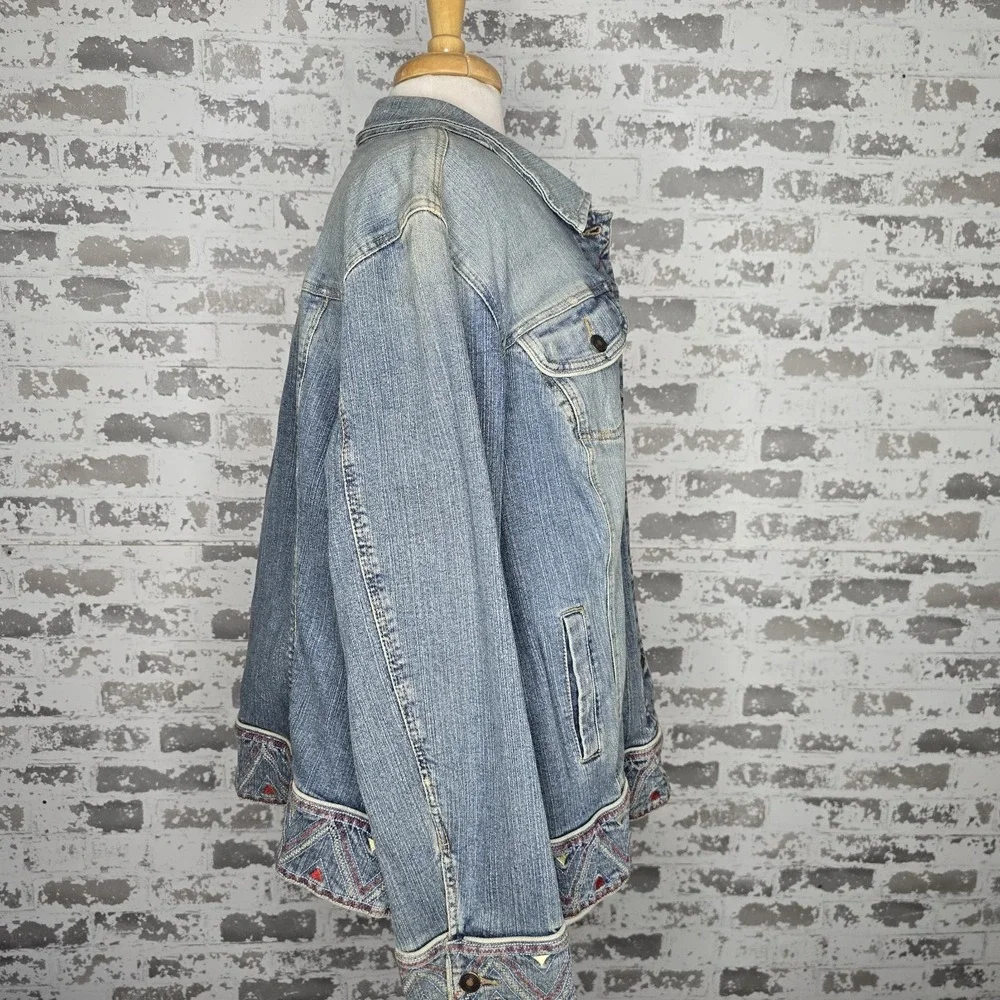 INC International Concepts Women Plus Size Embroidered Denim Jean Jacket Size 3X